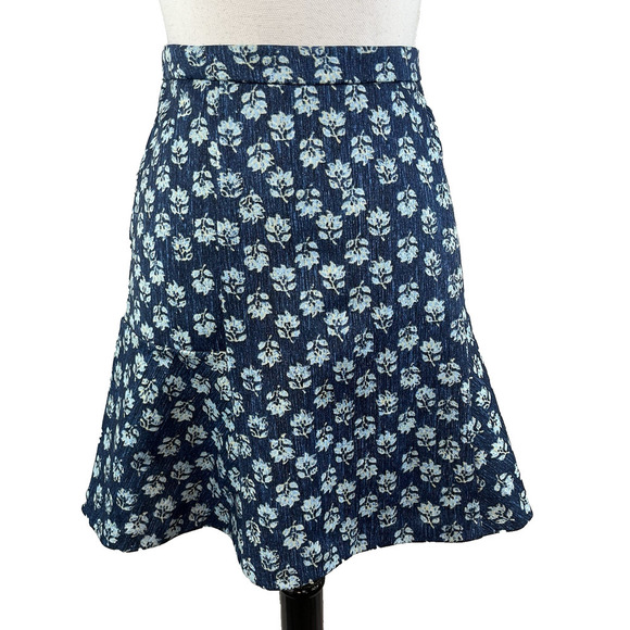Michael Kors Skirt sz 6 Blue Gold Floral A Line Above Knee Stretch Beach Summer - Picture 1 of 10